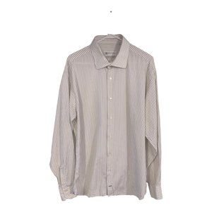Ventuno 21 Men's Striped Dress Shirt Button Down White/Gray Italian Cotton